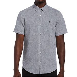 Original Penguin by Munsingwear Short Sleeve Linen Blend Heritage Fit Shirt Sz L